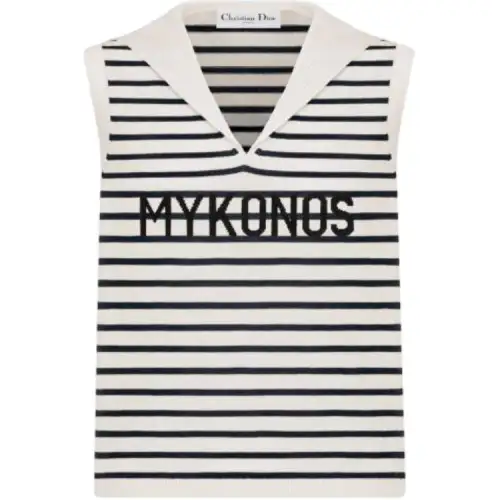 DIOR Tank Tops Women's Blue V Neck Moderate Straight Fit