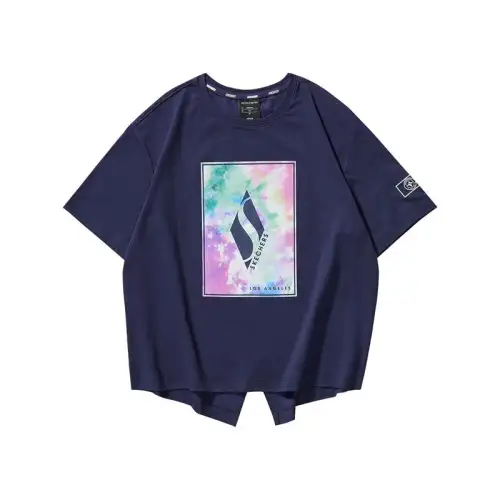Skechers T Shirts Women's Navy Blue Crew Neck Moderate Straight Fit