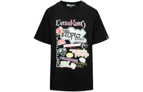 EVISU T Shirts Women's Black Crew Neck Moderate Straight Fit