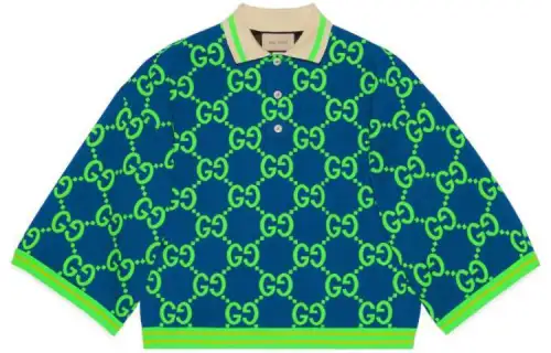 GUCCI Polo Shirts Women's Green Polo Collar Moderate Straight Fit