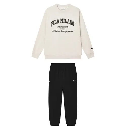 FILA Casual Sportswear Men's Light Khaki Heather Gray+Jet Black Crew Neck Moderate