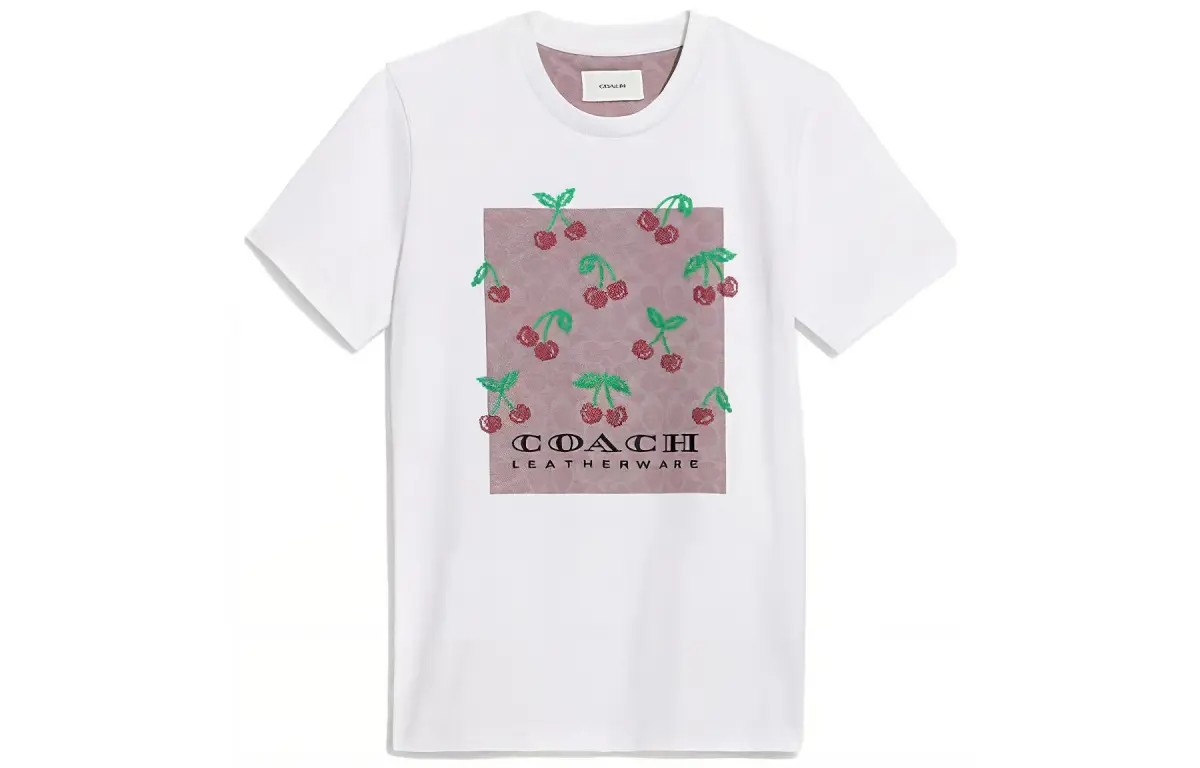 COACH T-Shirts Women's White Crew Neck Moderate Straight Fit