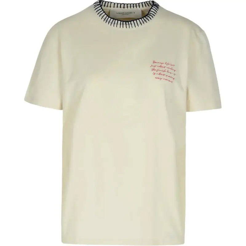 Golden Goose Slogan Embroidered Crew Neck T Shirt