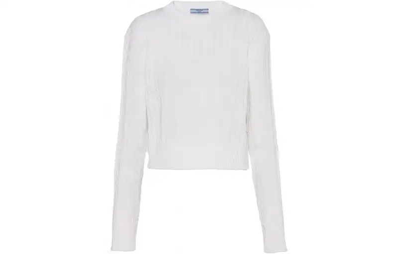 Prada logo-intarsia cable-knit jumper