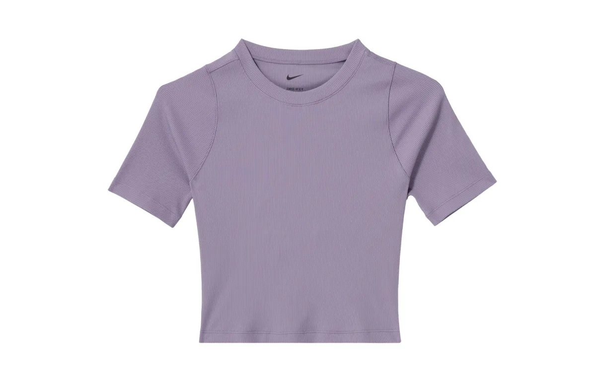 Nike Zenvy Dri-FIT Women's Ribbed Short Sleeve Cropped Top 'Dark Purple'