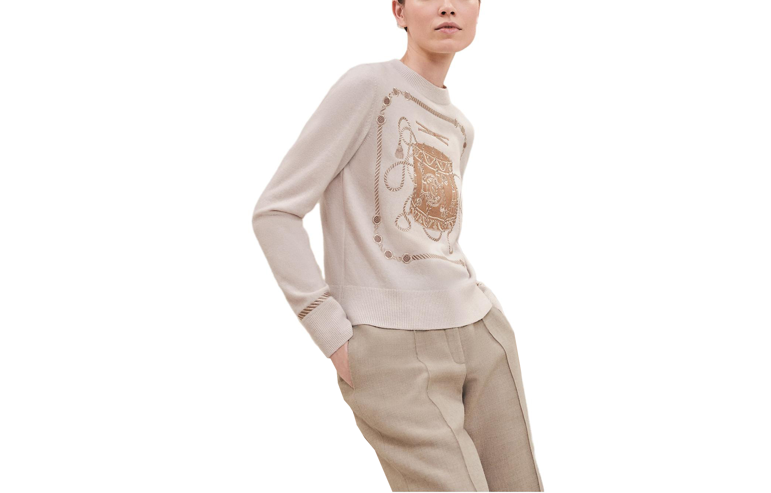 Женский свитер Hermes HERMES FW23 (бежево-коричневый)