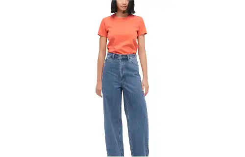 UNIQLO T Shirts Women's Bright Orange Crew Neck Moderate Straight Fit