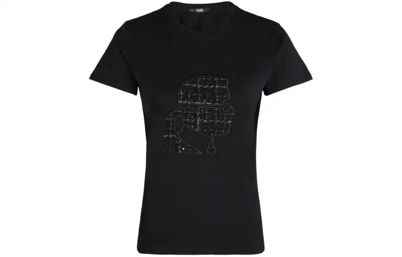 KARL LAGERFELD / Karl Lagerfeld Jeans Bouclé-detail Crew-neck T-shirt
