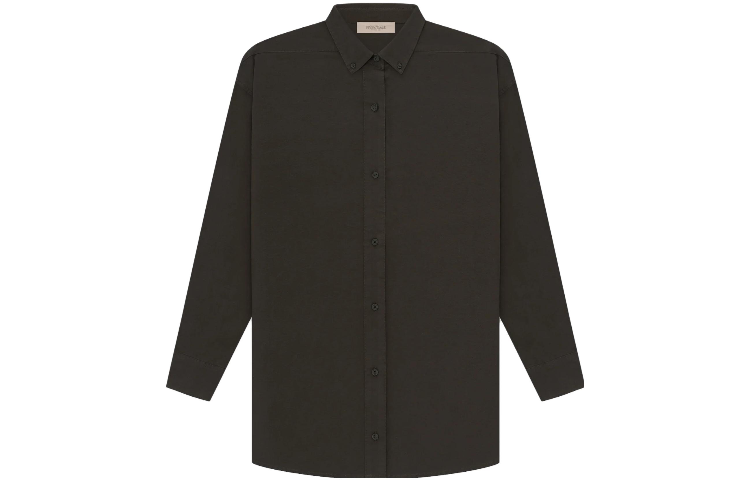 Fear of God Essentials Drop2 SS23 Womens LS Oxford off black solid color casual loose long-sleeved shirt women's light black