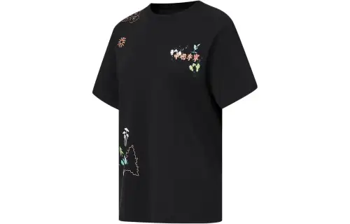 Li Ning T Shirts Women's Black Crew Neck Moderate Straight Fit