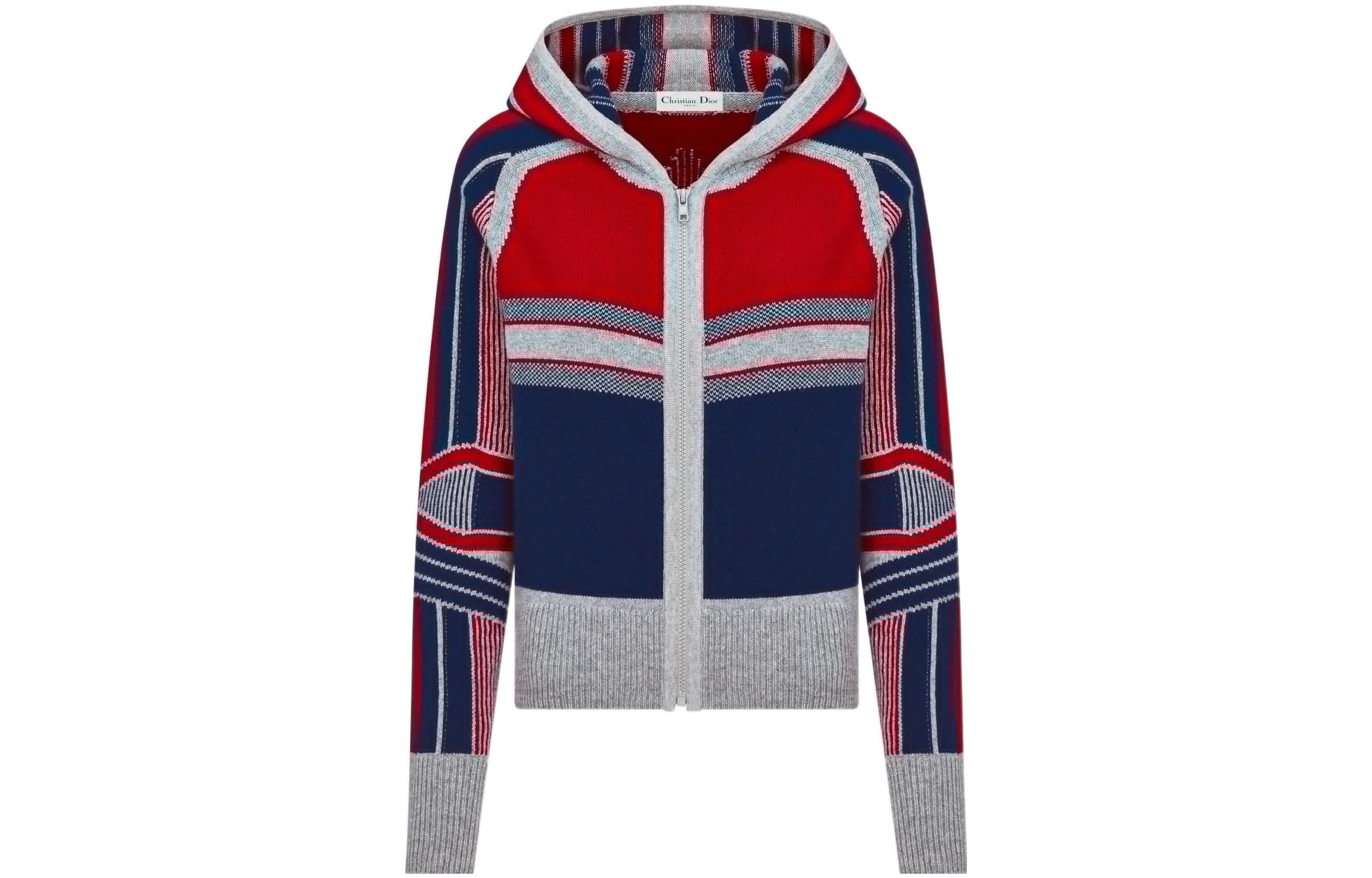 DIOR Dior FW22 "Alps" Capsule Collection Contrast Color Zipper Hooded Slim Cashmere Sweater Women's Color Blocking
