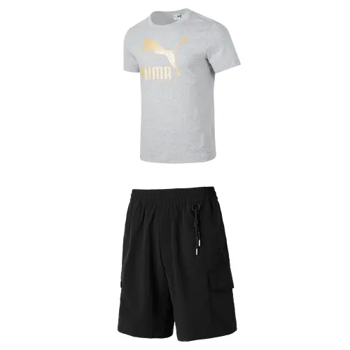 PUMA Casual Sportswear Men's Gray+Black Crew Neck Moderate