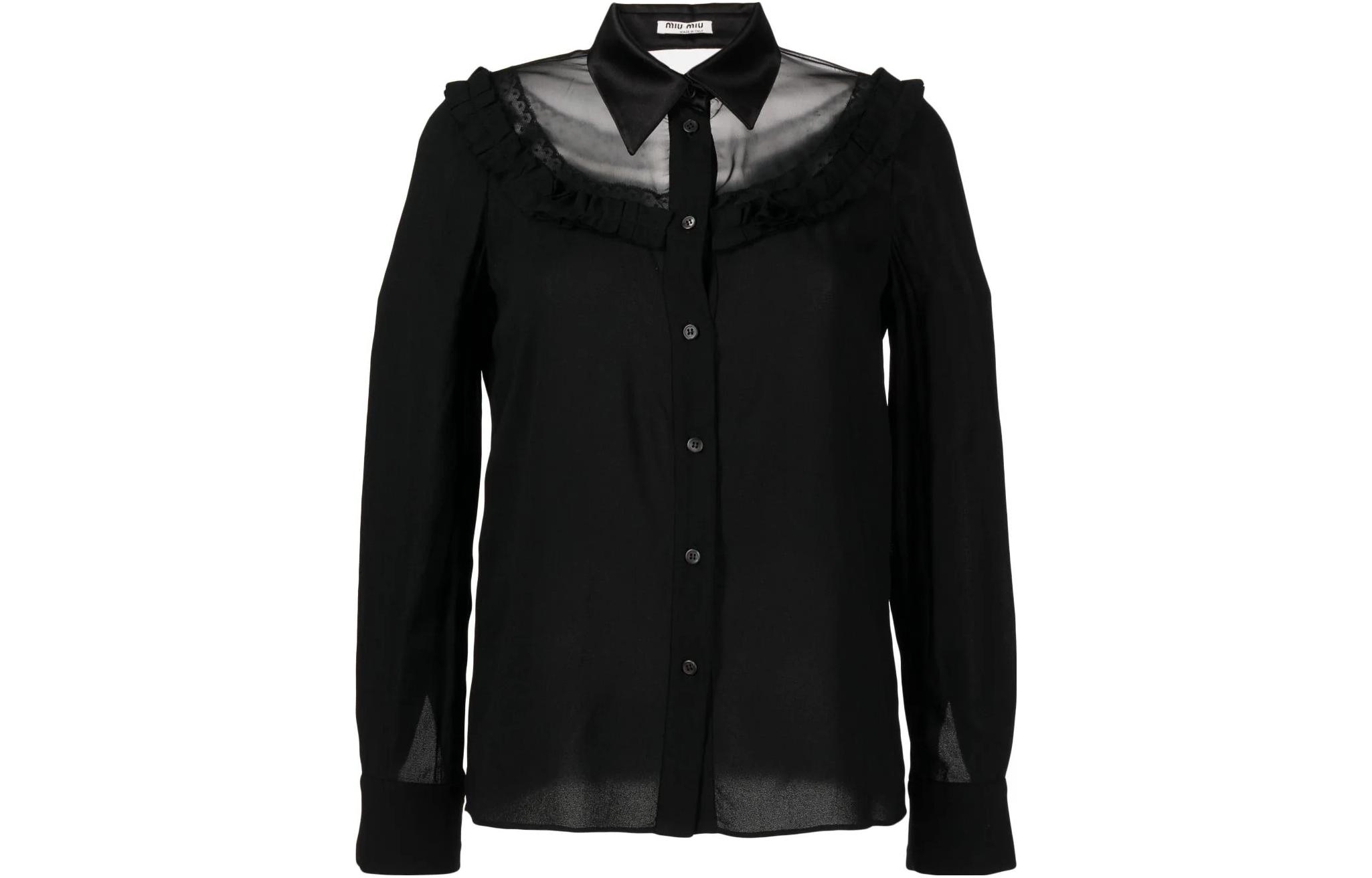 【Pre-Owned】sheer-panelled long sleeve shirt