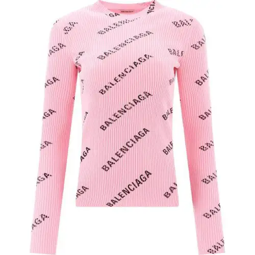 Balenciaga Printed Ribbed Knit Sweater Pink