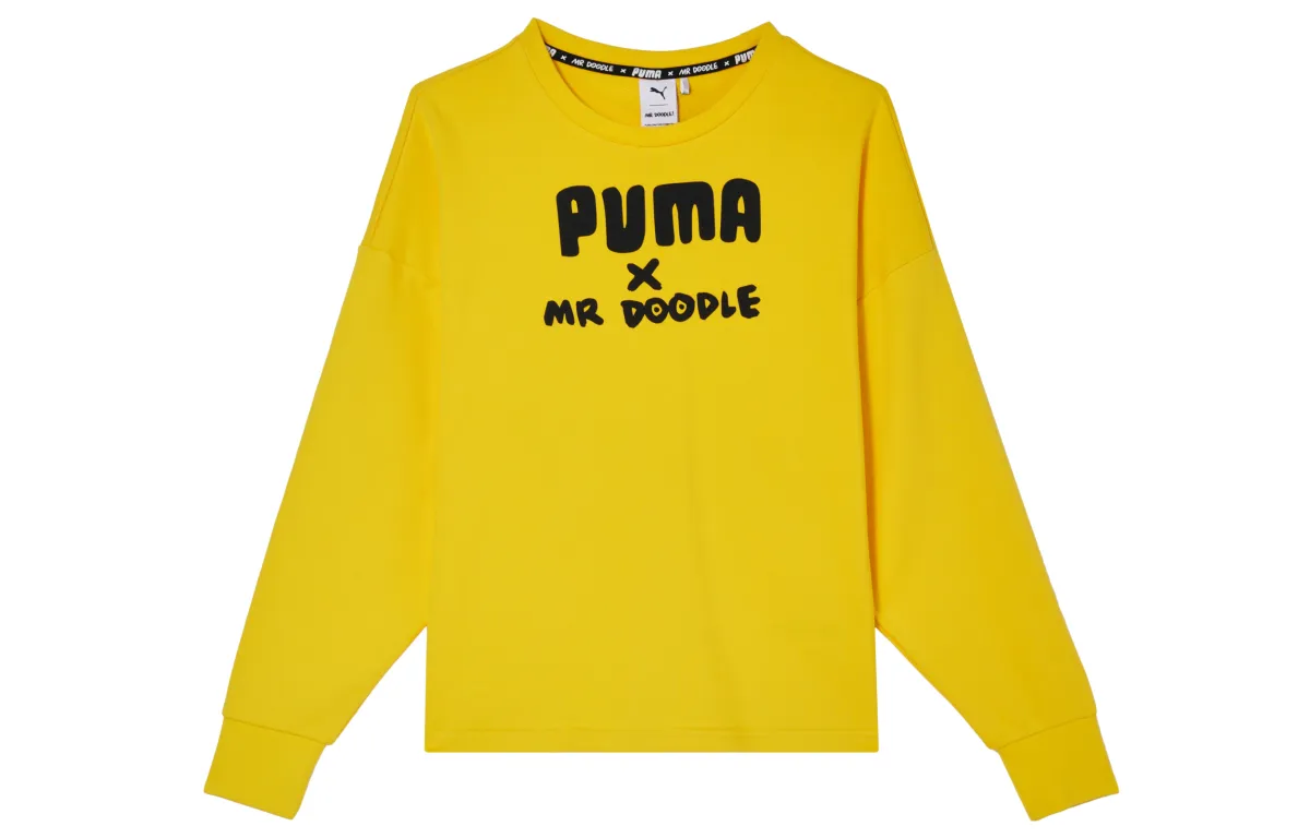 PUMA X Mr Doodle Sweatshirts Women's Yellow Crew Neck Moderate Straight Fit