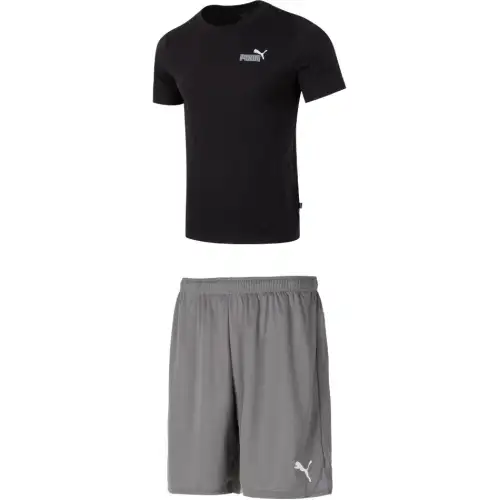 PUMA Casual Sportswear Men's Clothing Set Black Top+Gray Shorts Crew Neck Moderate