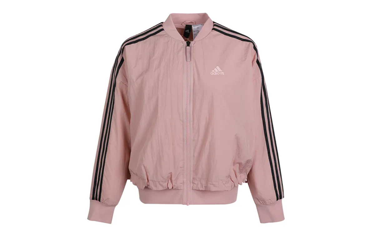 Adidas Mh Bomber Logo Print Fleece Lined Thermal Casual Sports Jacket Winter Women's Pink