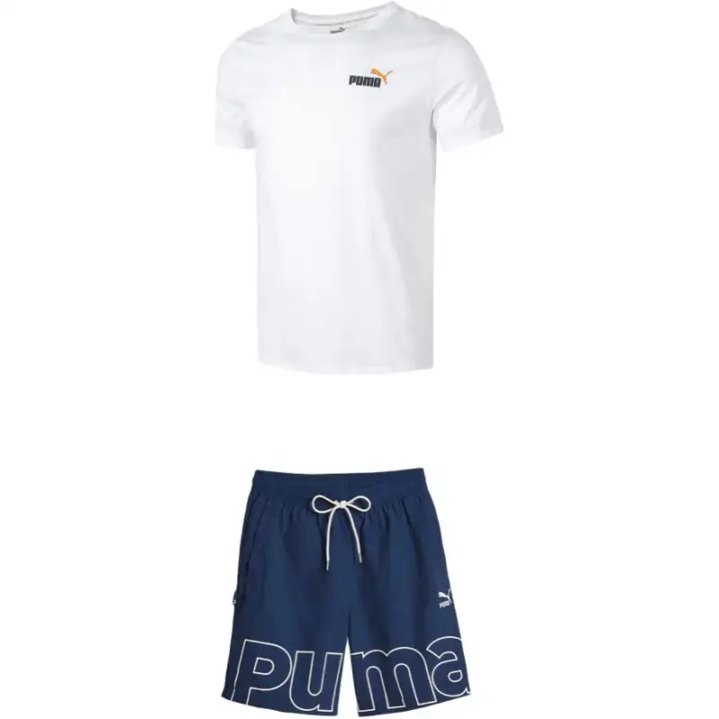 PUMA Casual Sportswear Men's White+Blue Crew Neck Moderate