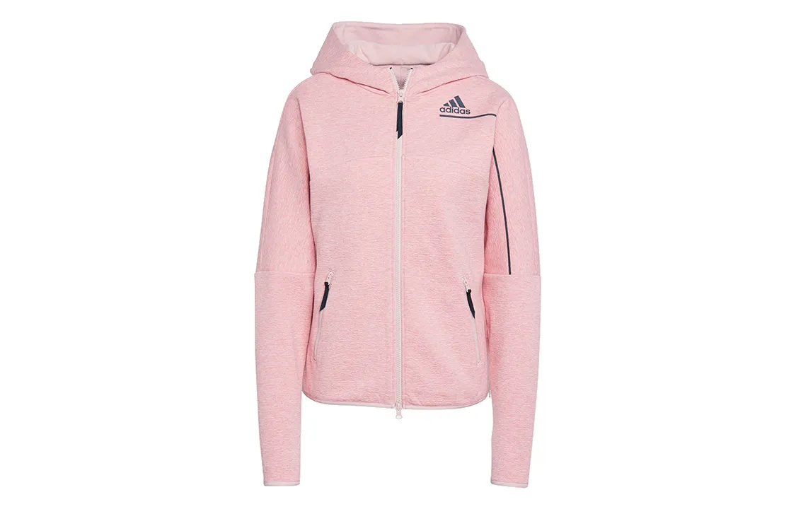 Adidas Zne Fz W Winter Solid Color Fleece Lined Thermal Hooded Jacket Women's Vibrant Pink