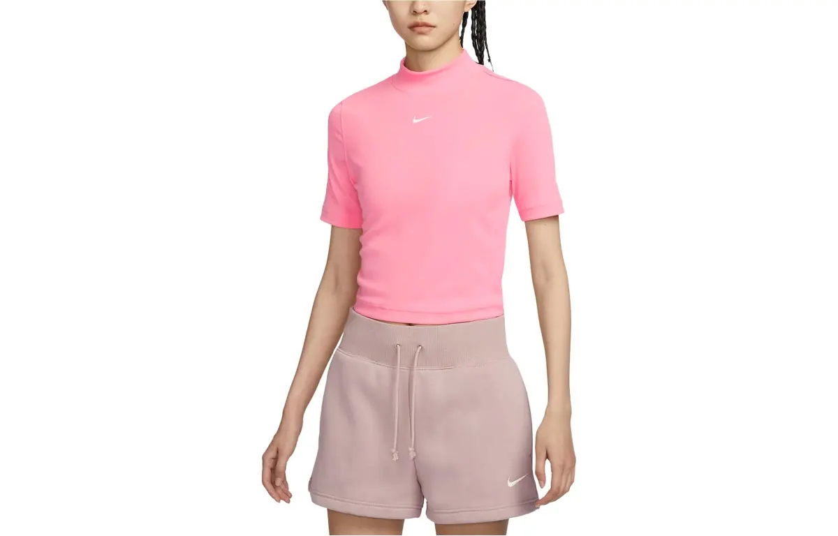 Nike T-Shirts Women's Coral Powder Crew Neck Moderate Straight Fit
