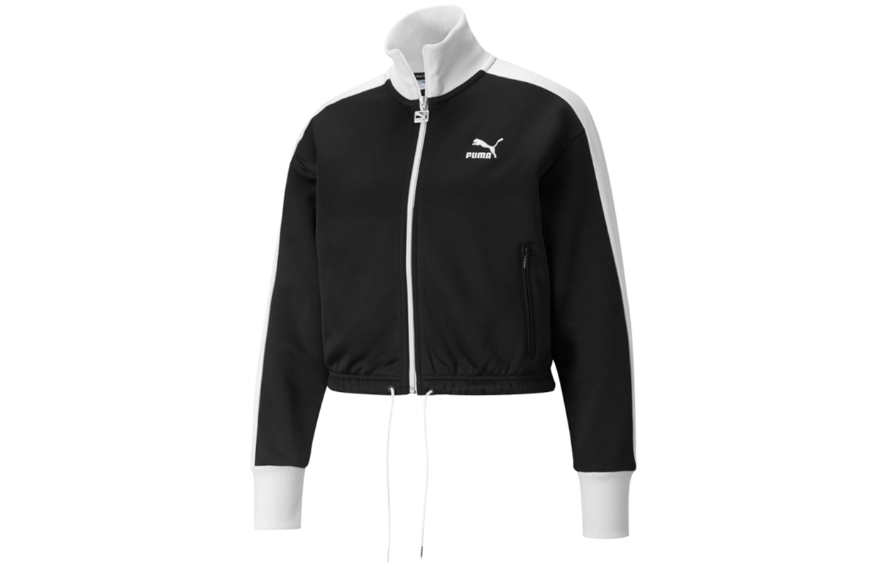 Puma Iconic T7 Crop Jacket Pt Embroidered Logo Contrast Color Retro Sports Knitted Jacket Women's Black