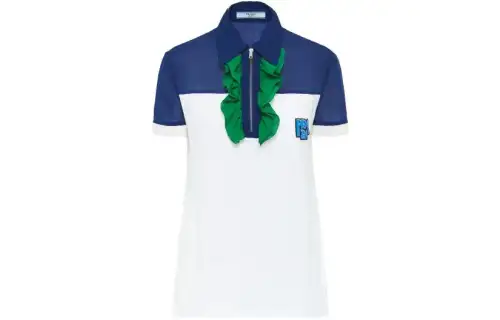PRADA Polo Shirts Women's Ink Blue Polo Collar Moderate Straight Fit