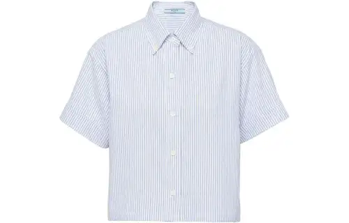 PRADA Short Sleeved Oxford Shirt 'White/Bright Blue'