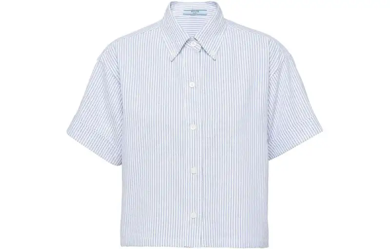 PRADA Short Sleeved Oxford Shirt 'White/Bright Blue'