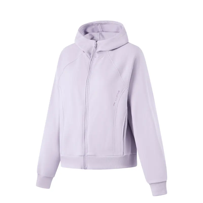 Li Ning Fitness Series Moisture Absorption Warming Fleece Lined Thermal Hooded Cardigan With Dopamine Long Sleeved