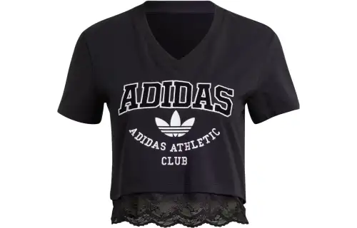 adidas originals Cropped Lace Trim Tee Black