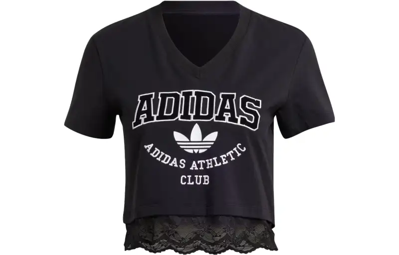 adidas originals Cropped Lace Trim Tee Black