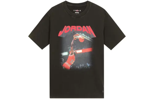 Jordan (Her)itage AS WJ SS GF HRTG TEE Logo letter print loose casual basketball sports round neck short sleeve drop shoulder sleeve T-shirt women's black gray Asian version