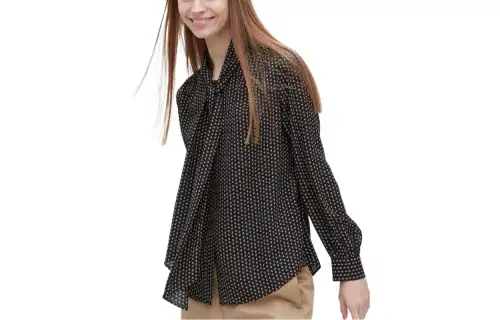 UNIQLO Shirts Women's Black Ribbon Collar Moderate Other