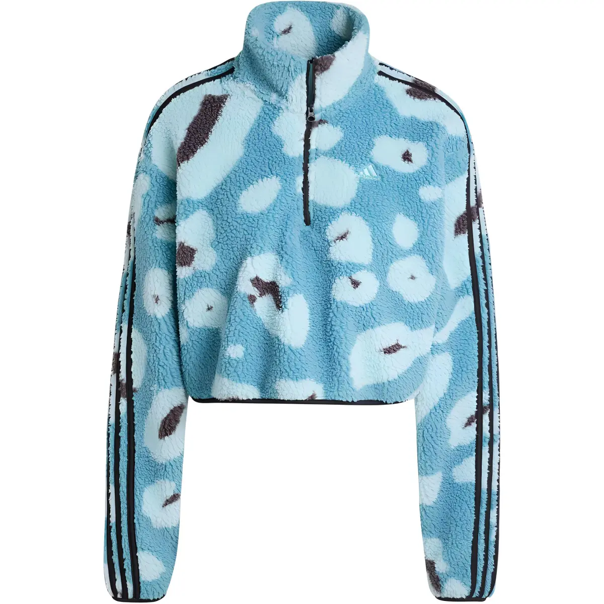 Adidas Free Shipping With AdiClub Essentials 3 Stripes Animal Print High Pile Cropped 1/4 Zip Top