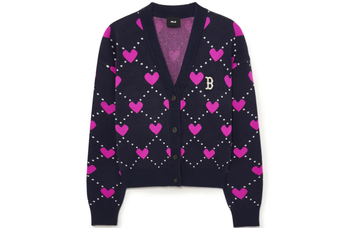 MLB Knitwear Women's Navy Blue V-neck Moderate Cardigan