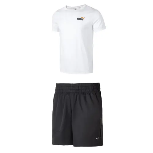 PUMA Casual Sportswear Men's Set White Short Sleeved T Shirt+Black Shorts Crew Neck Moderate