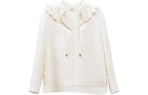HERMES Shirts Women's White Ruffle Collar Moderate Other