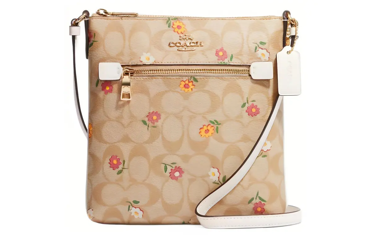COACH Rowan Coated Canvas With Smooth Leather Crossbody Bags Small Women's Light Khaki Monogram