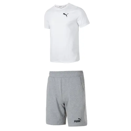 PUMA Casual Sportswear Men's White+Gray Crew Neck Moderate