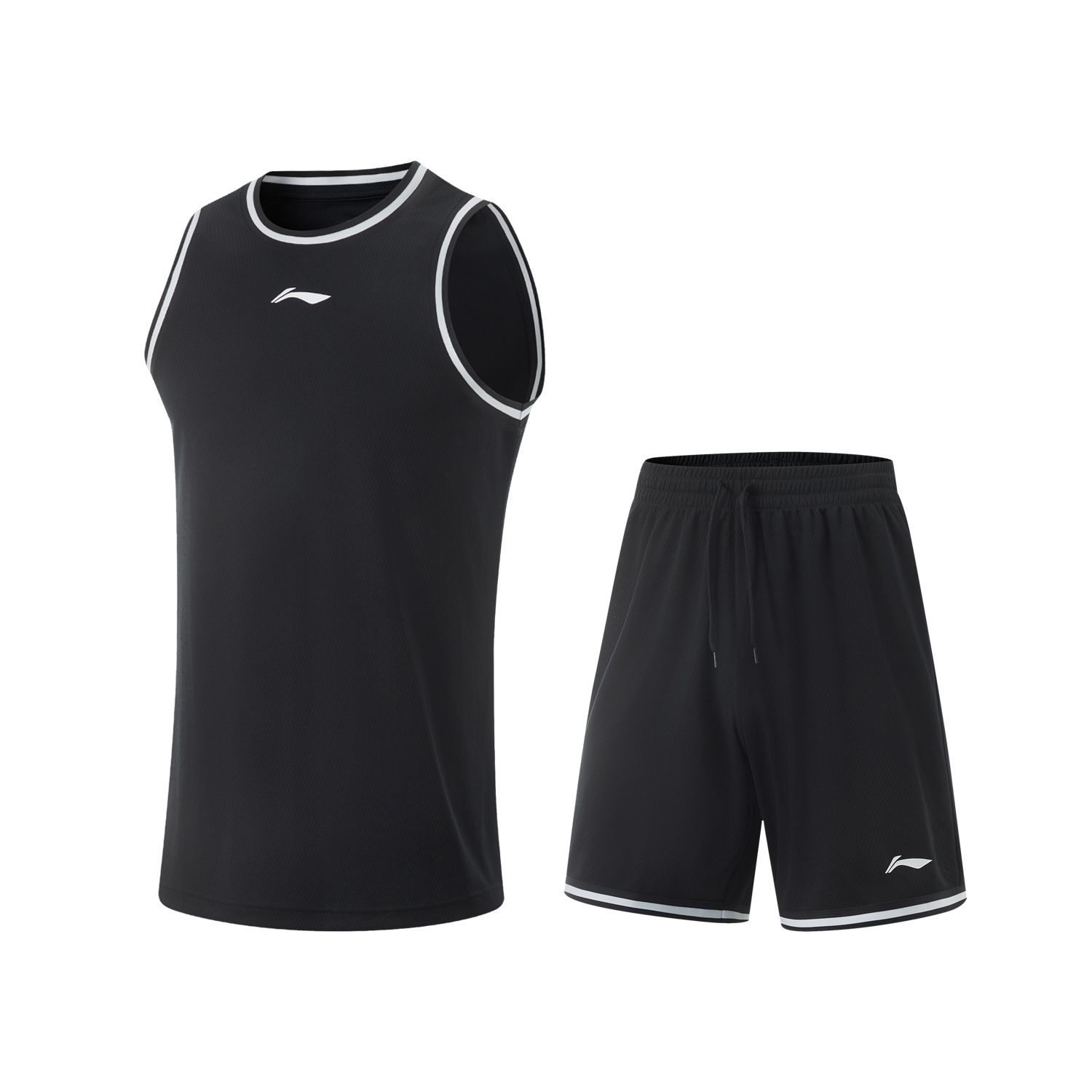 Li Ning Professional Basketball Collection Basketball Suit Men’s Black/Black And White Webbing