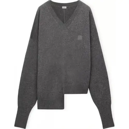 LOEWE Cashmere Sweaters Women's Dark Gray V Neck Moderate