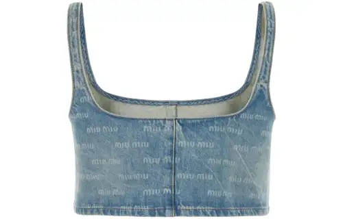 MIU MIU Spliced fit square neck sleeveless suspender belt women's sapphire blue