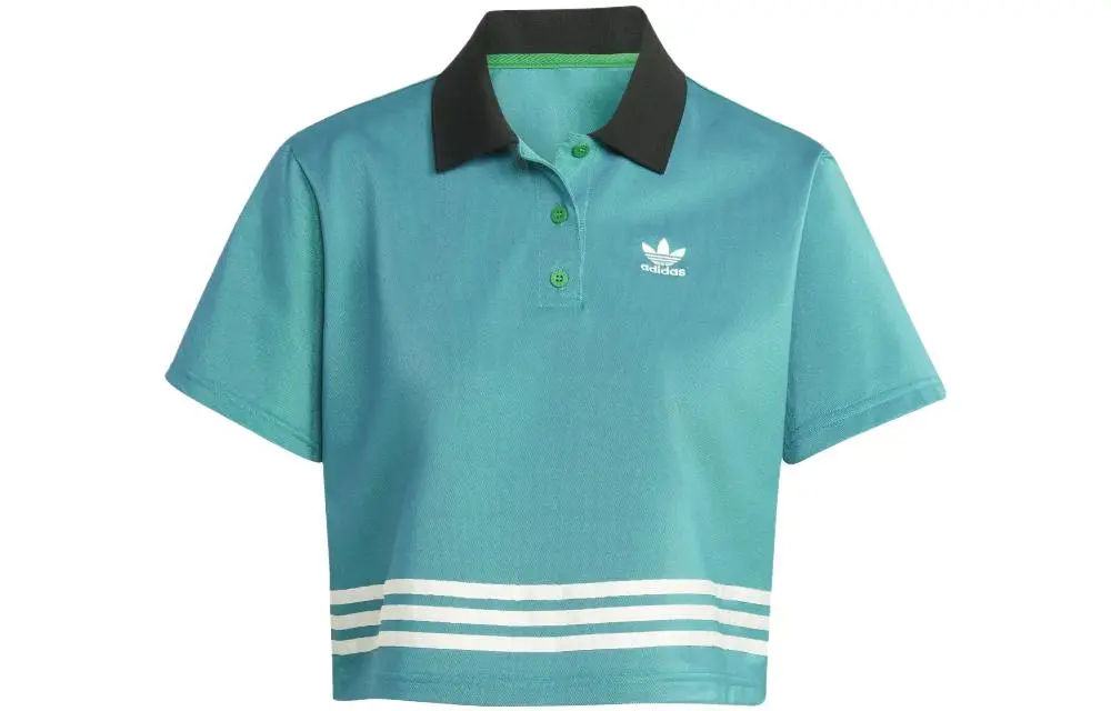 Adidas Originals SS23 Adicolor 70s Retro Polo Shirts Women's Green Polo Collar Moderate Straight Fit