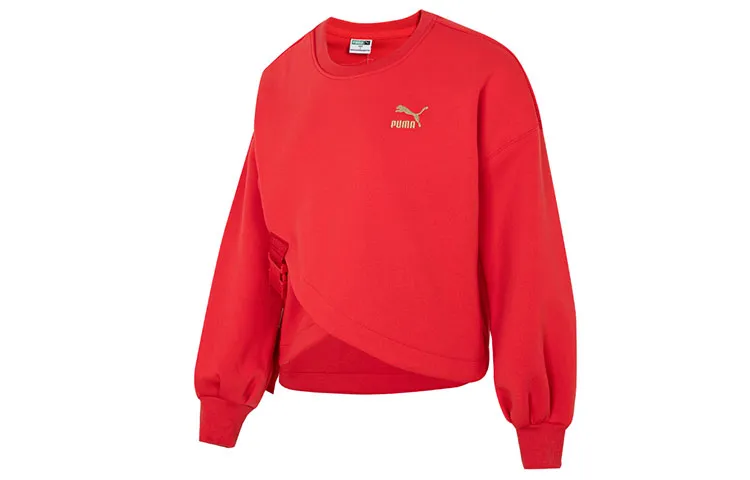 PUMA Sweatshirts Women's Red Crew Neck Moderate Regular