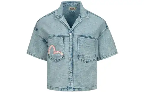 EVISU Shirts Women's Denim Blue Pointed Collar Moderate Other