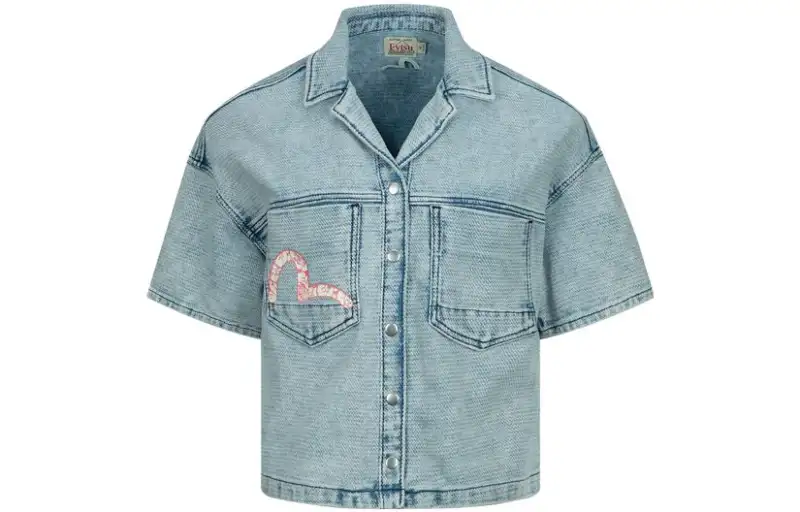 EVISU Shirts Women's Denim Blue Pointed Collar Moderate Other