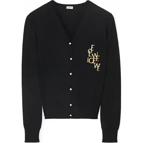 LOEWE Cashmere Sweaters Women's Black V Neck Moderate