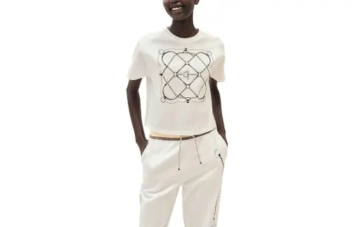 HERMES T Shirts Women's White Crew Neck Moderate Straight Fit