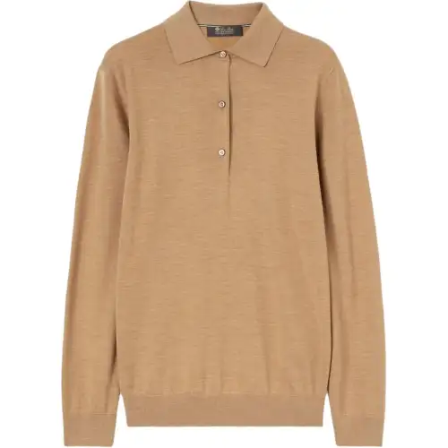 Loro Piana Polo Shirts Women's Brown Square Collar Moderate Straight Fit