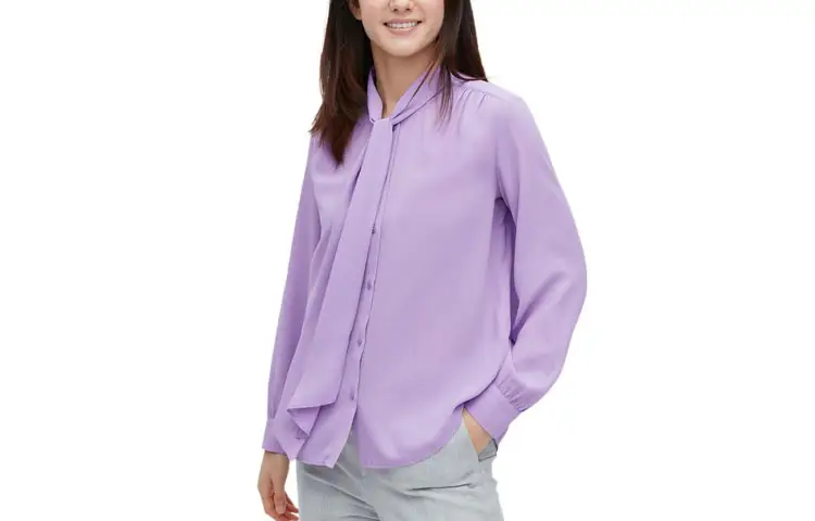 UNIQLO Shirts Women's Light Blue Purple Ribbon Collar Moderate Shirt